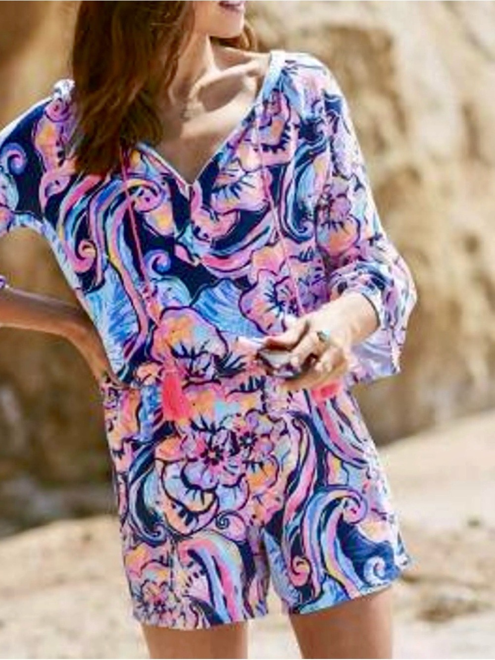 Lilly Pulitzer Del Lago Romper Bateau Nauti Navy Flounce Sleeve Size XS